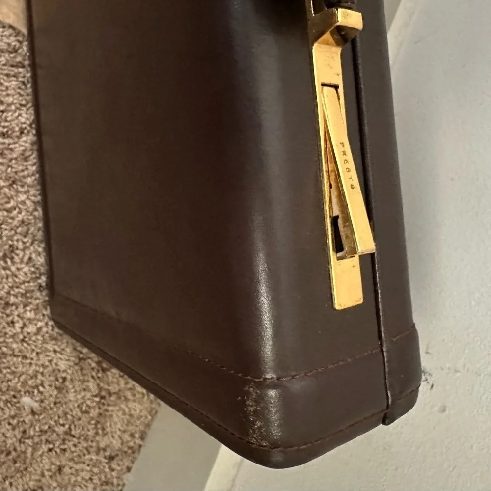 Vintage Brown leather Presto briefcase chocolate brown leather w/ gold hardware
